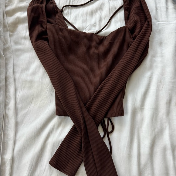 Reformation Chrissy brown lace up long sleeved top - Picture 5 of 5